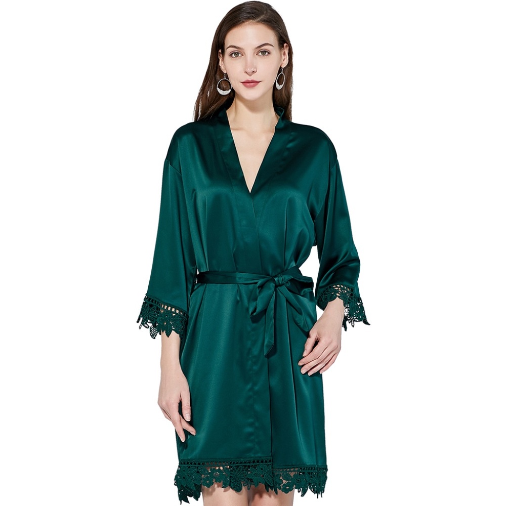 Forest Green Satin Robe Silk